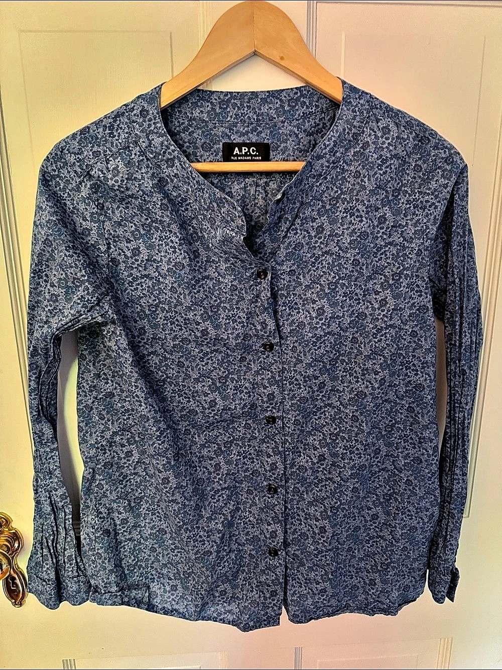 A.P.C. LIBERTY Floral Button Down Shirt in Blue Size 40 Like New